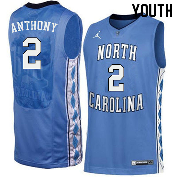 Youth #2 Cole Anthony North Carolina Tar Heels College Basketball Jerseys Sale-Blue - Click Image to Close